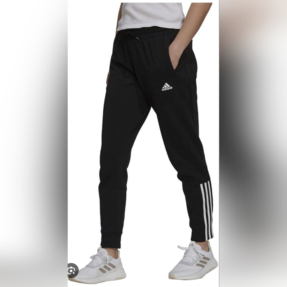 Adidas Essentials 3 Stripes Womens Black Pants with Slim Leg Sz XL